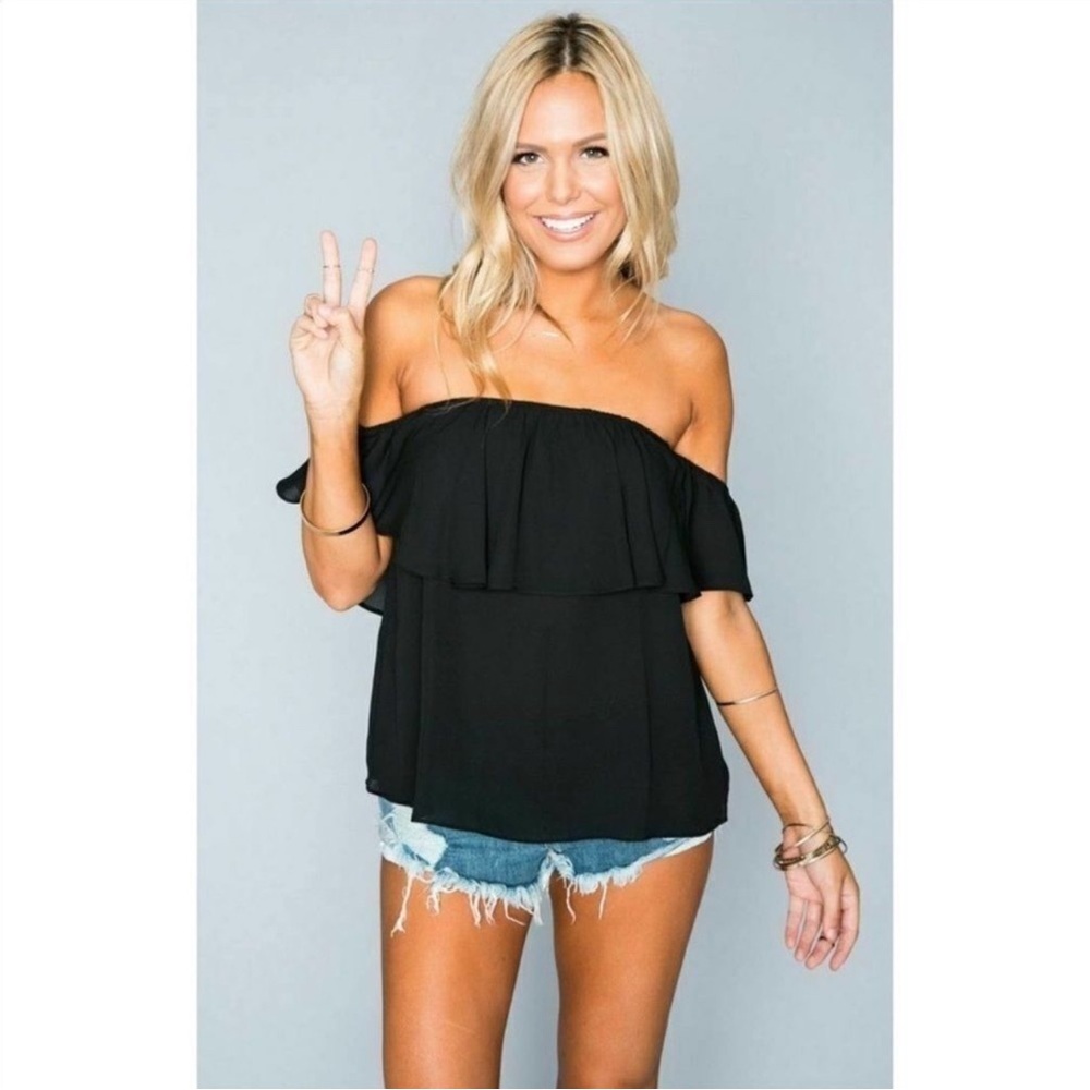 Show Me Your MuMu Black Ruffled Off-Shoulder Blouse! M